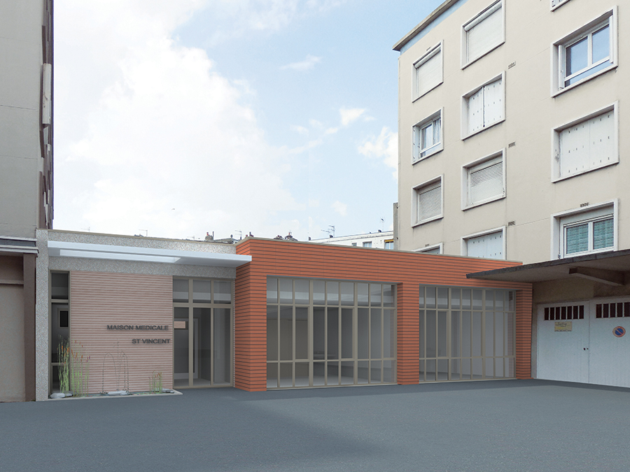 Vue de la façade rénovée - Transformation d'un garage en centre médical