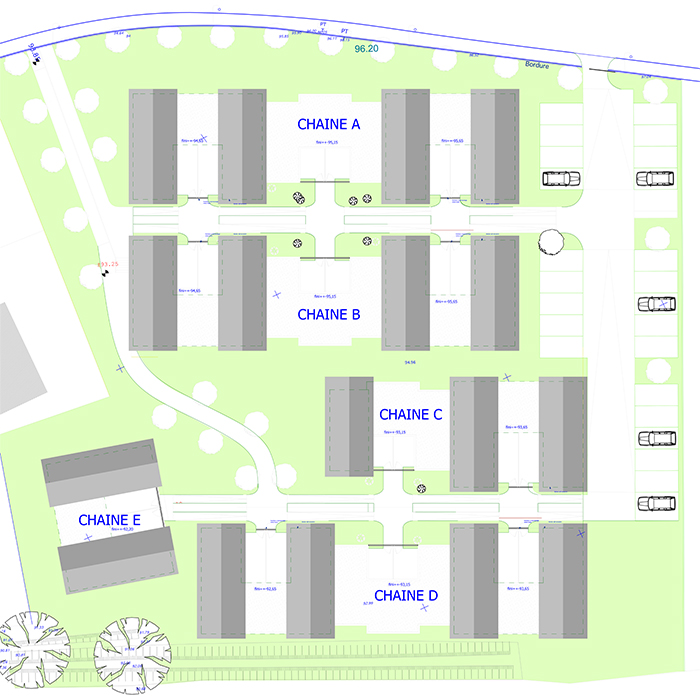 Plan Masse des 18 maisons - Résidence Corbonnois, béguinage de 18 maisons individuelles