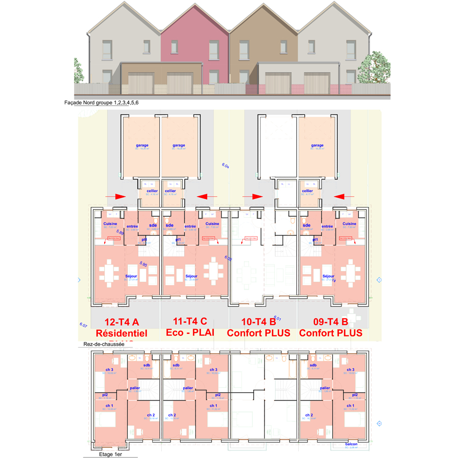 Plan type des logements T4 - 20 logements individuels