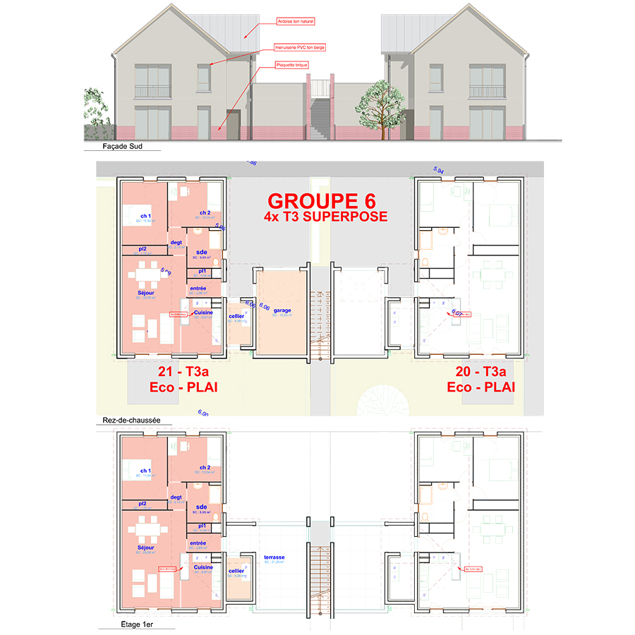 Plan type des logements T3 - 20 logements individuels