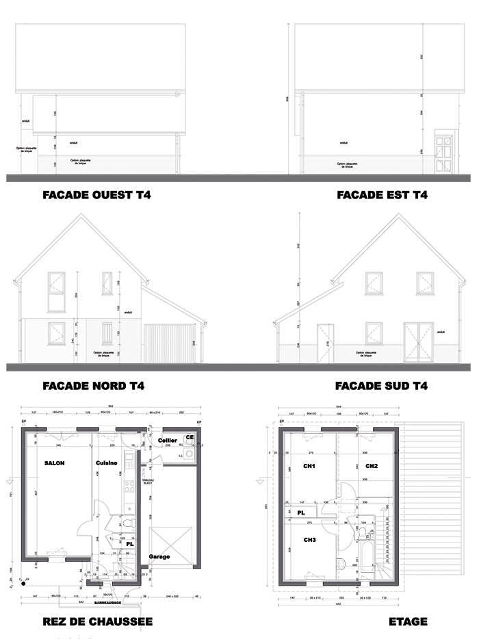 Plan d'un logement T4 - 10 logements individuels