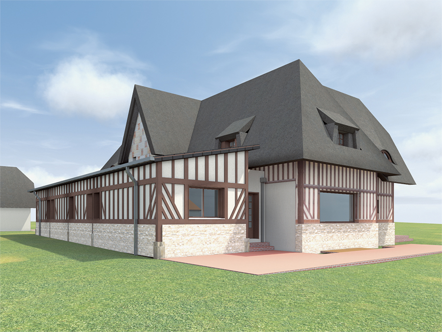 Perspective de l'extension - Extension d'une maison normande à colombage