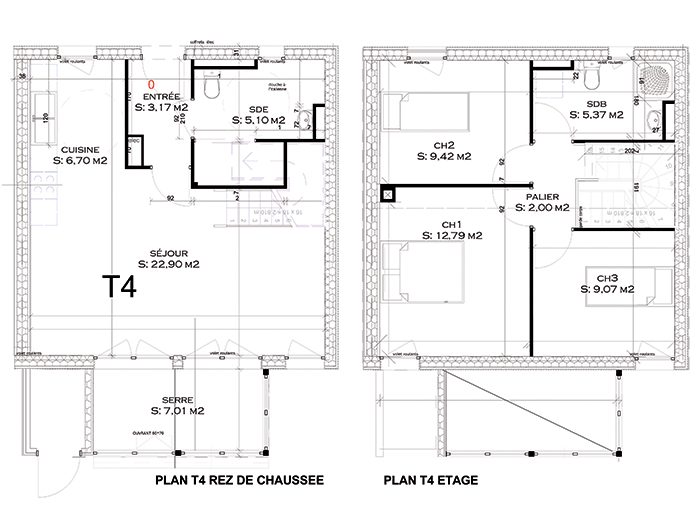 Plan logement Type T4 - 14 logements individuels PSLA, labellisé Cerqual H&E