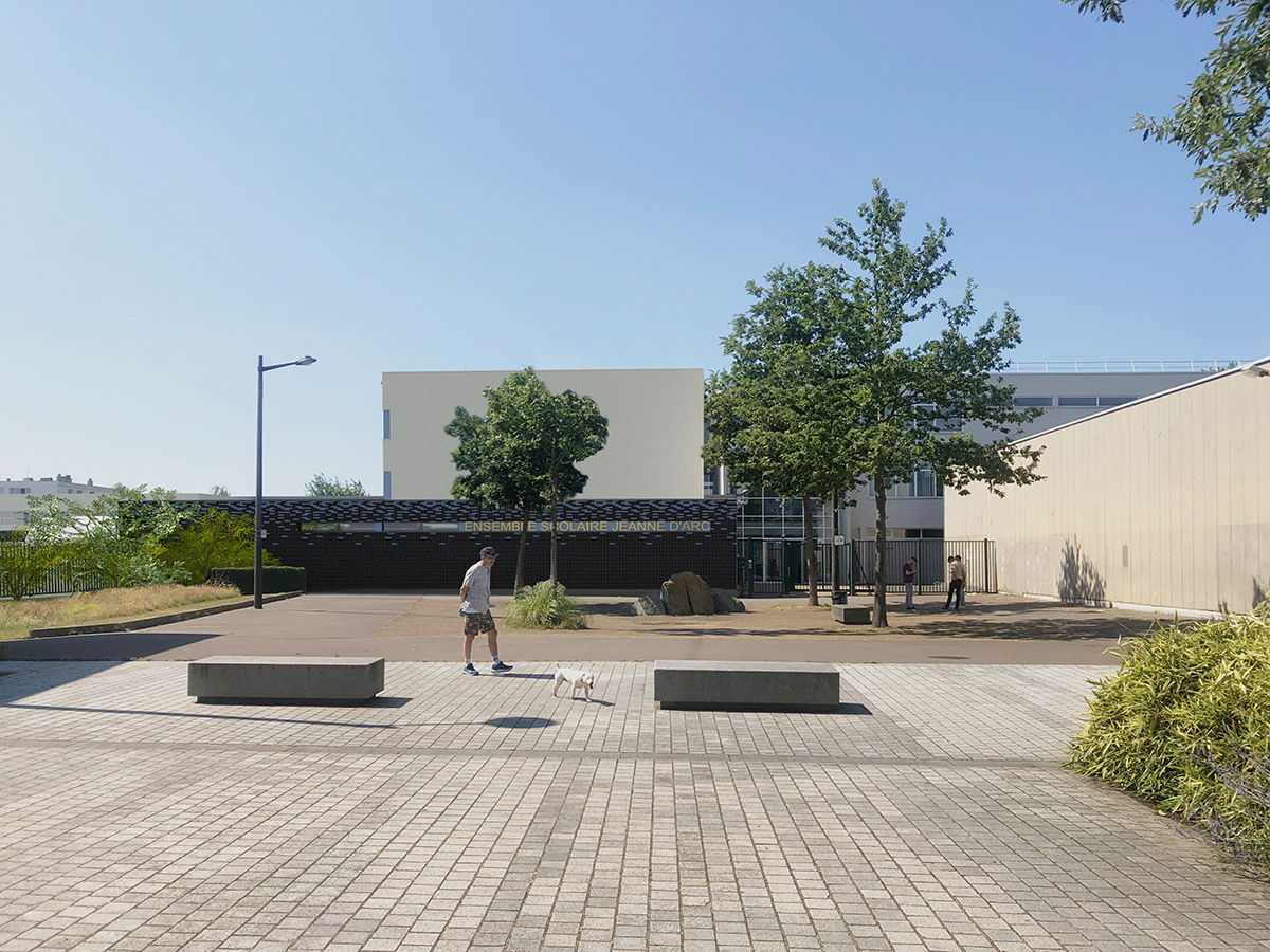 Perspective du projet depuis l'entrée du lycée - Réhabilitation du lycée Jeanne d'Arc Coty