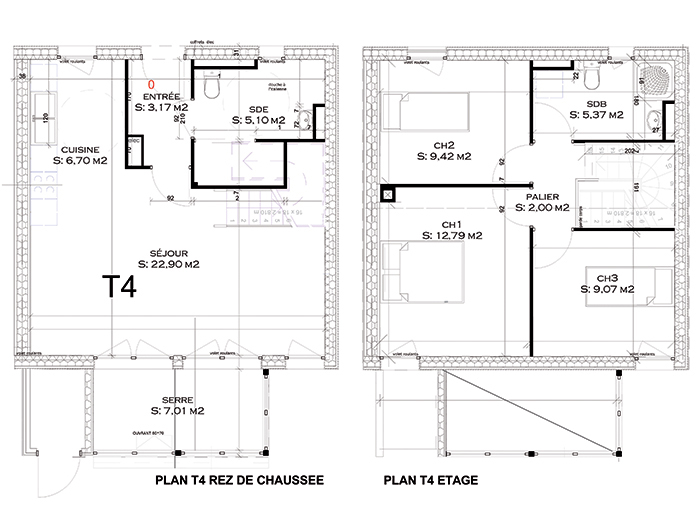 Plan type des logements - 14 pavillons Type T4 & garages individuels